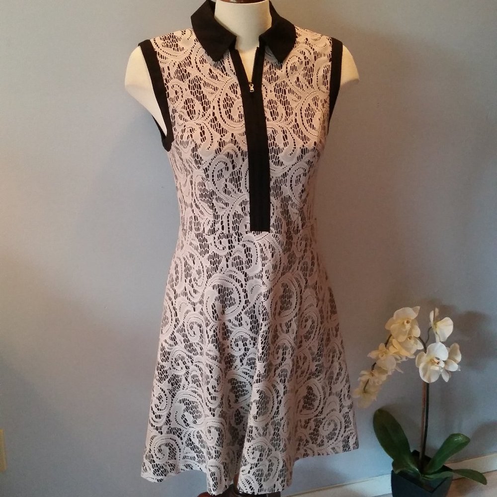 Betsey Johnson sleeveless cream lace overlay with black dress